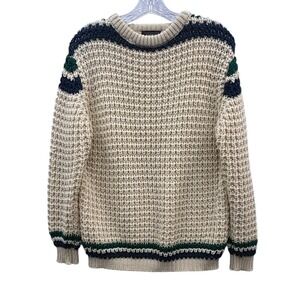 Vintage ANDROS Chunky Waffle Knit Crew Neck Grandpa Sweater Striped Warm L